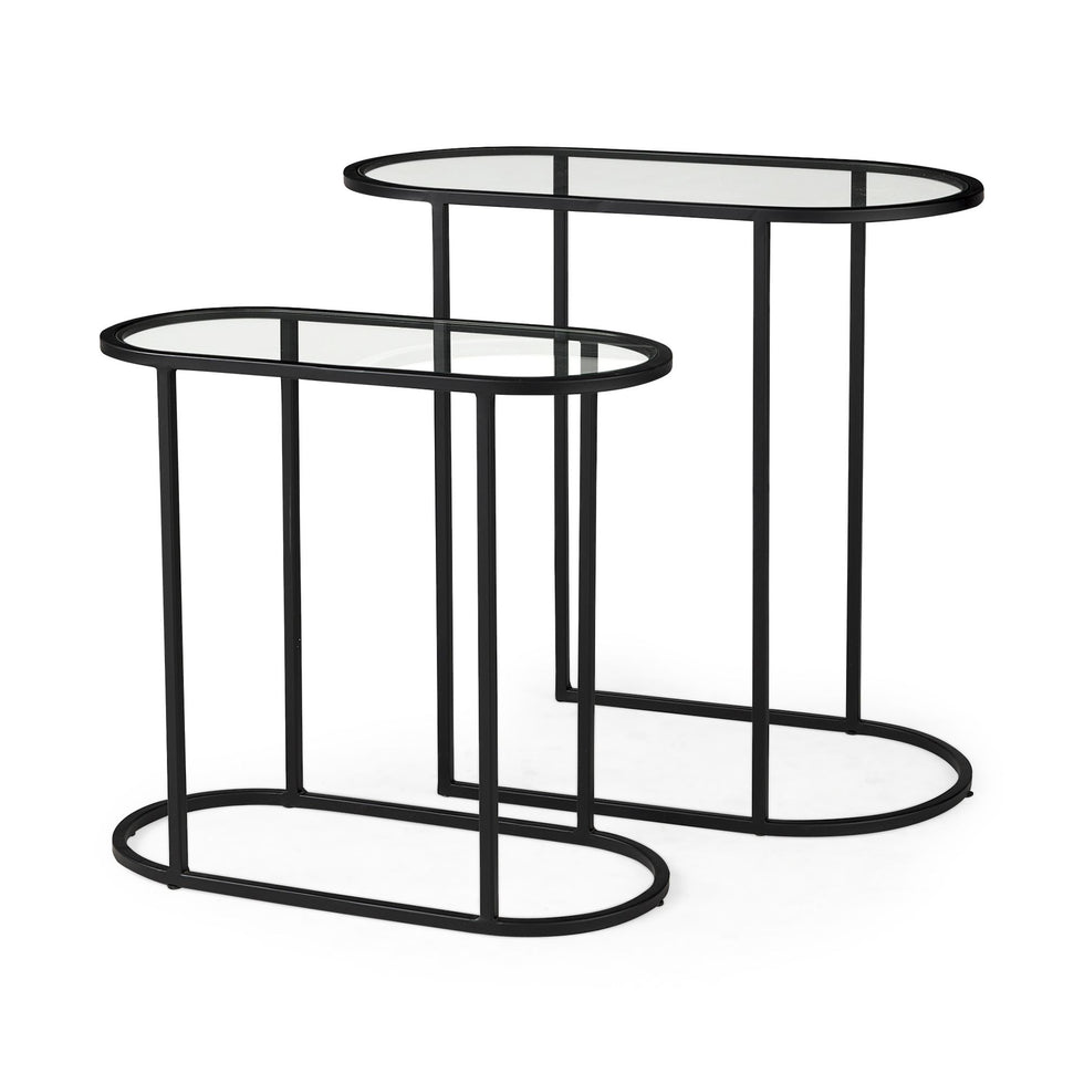 Mercana Celine Accent Table (Set of 2) - Black/Silver, Metal/Glass