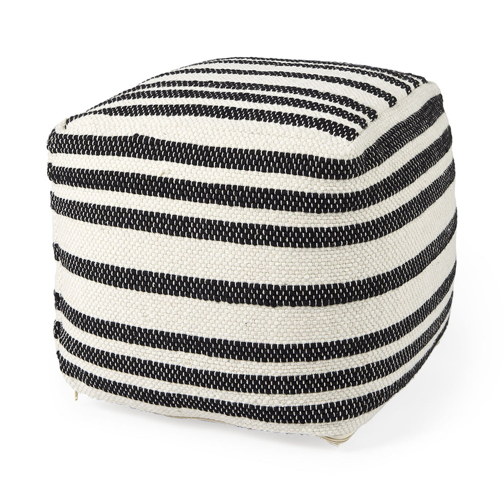 Mercana - Aanya Black/White striped Wool and Cotton Pouf