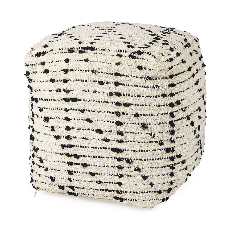 Mercana - Aarohi Cream/Black Cotton Patterned Pouf