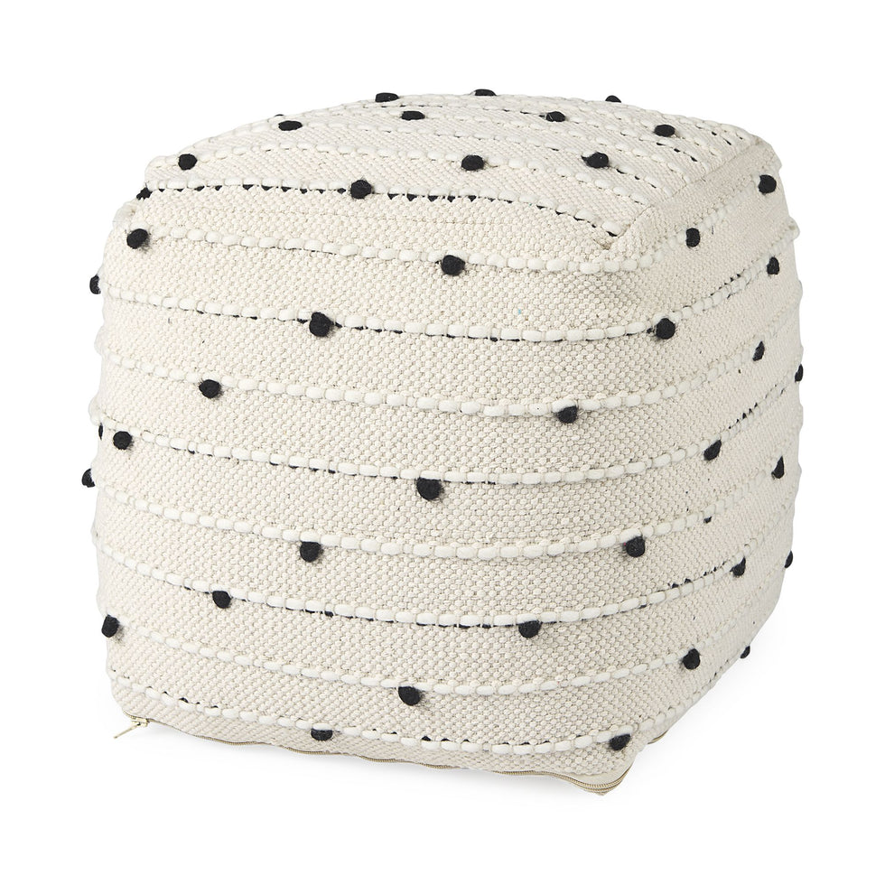 Mercana - Amaira Cream/Black/White patterned Wool and Cotton Pouf