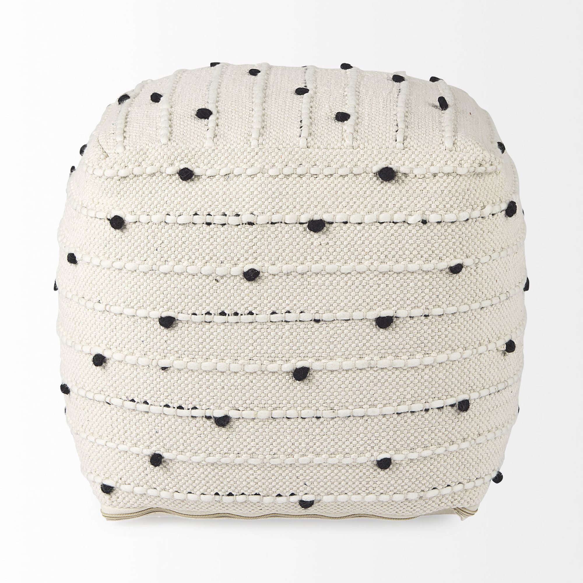 Mercana - Amaira Cream/Black/White patterned Wool and Cotton Pouf