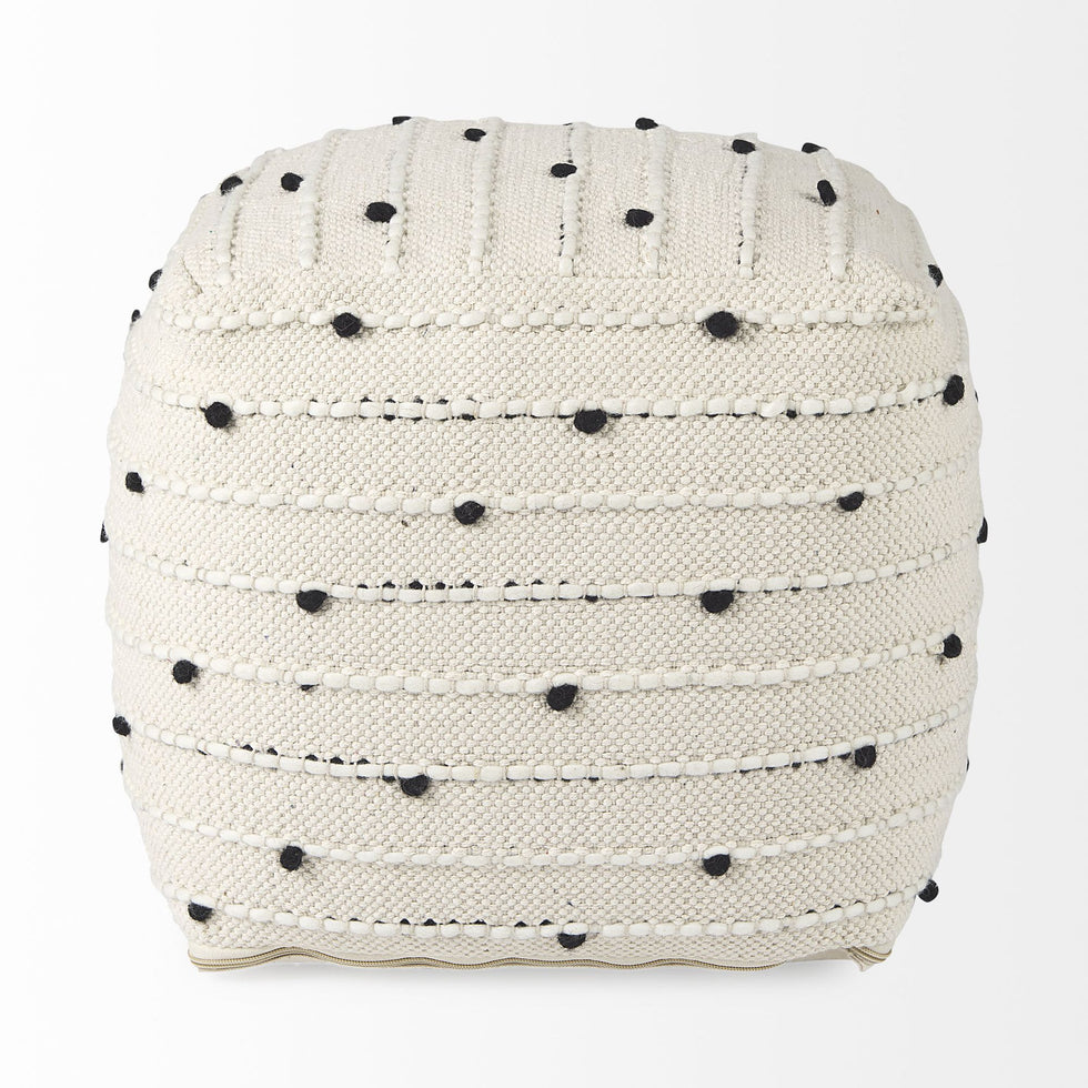 Mercana - Amaira Cream/Black/White patterned Wool and Cotton Pouf