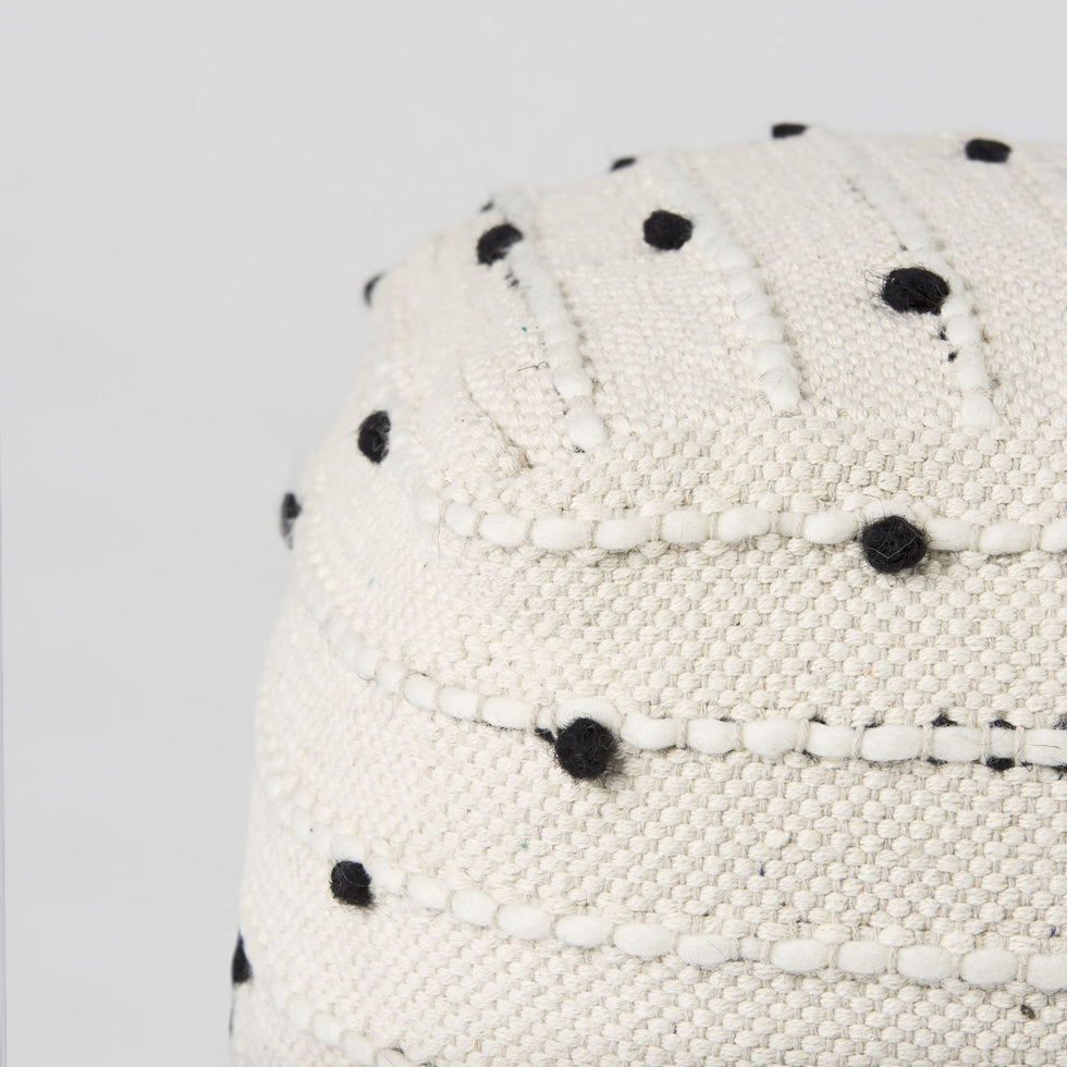 Mercana - Amaira Cream/Black/White patterned Wool and Cotton Pouf