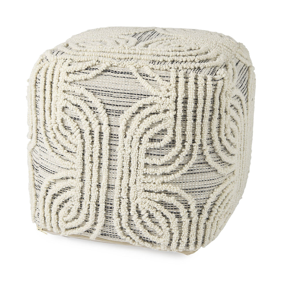 Mercana - Amaya Cream/Black/Gray Wool and Cotton Pouf