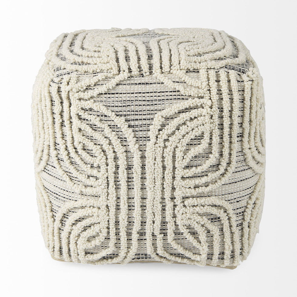 Mercana - Amaya Cream/Black/Gray Wool and Cotton Pouf