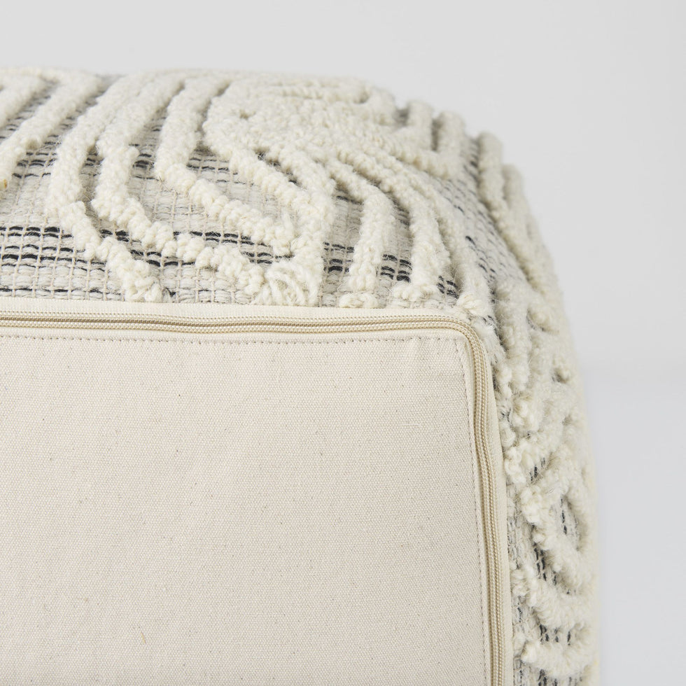 Mercana - Amaya Cream/Black/Gray Wool and Cotton Pouf