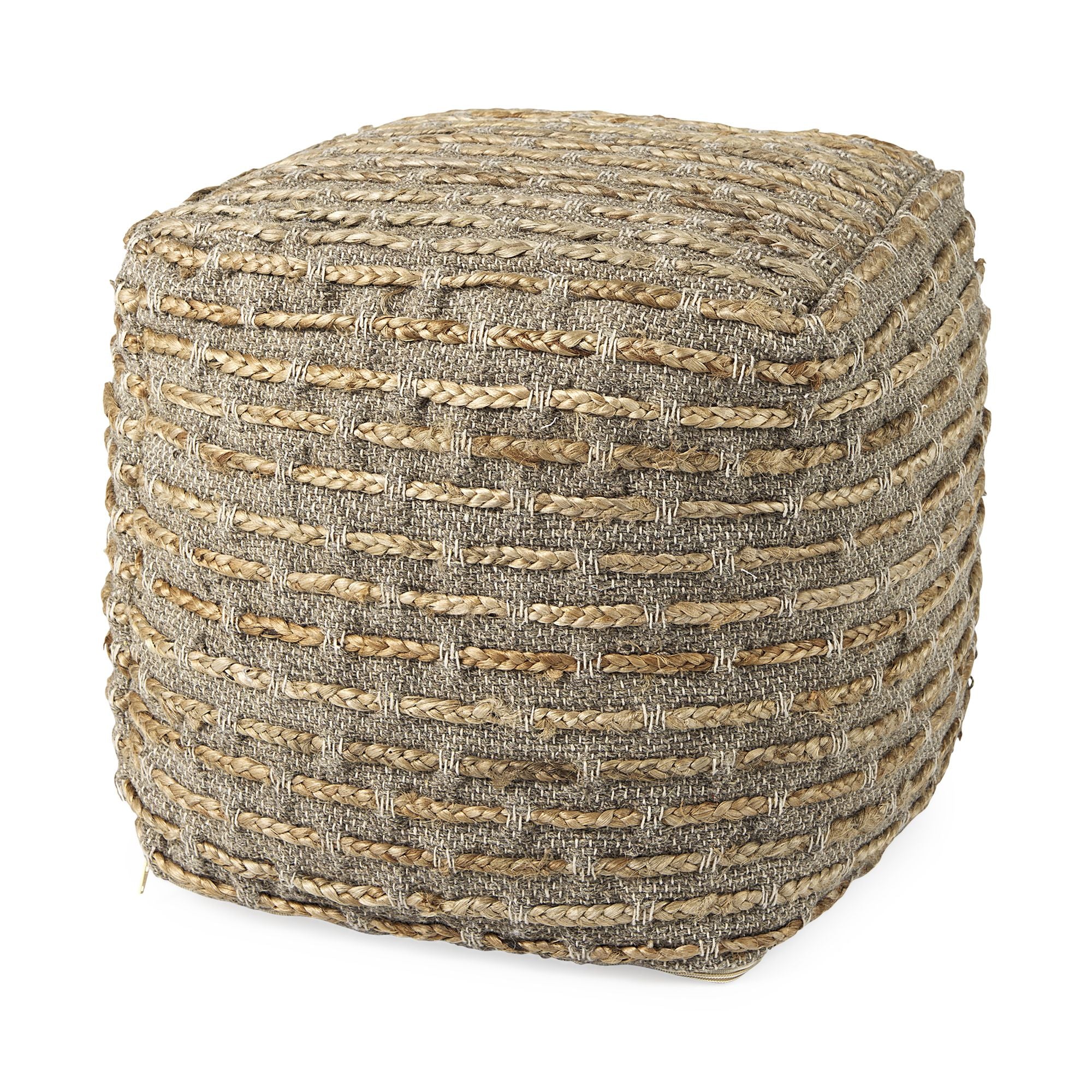 Mercana - Binita Gray/Brown Hemp Wool and Cotton Pouf