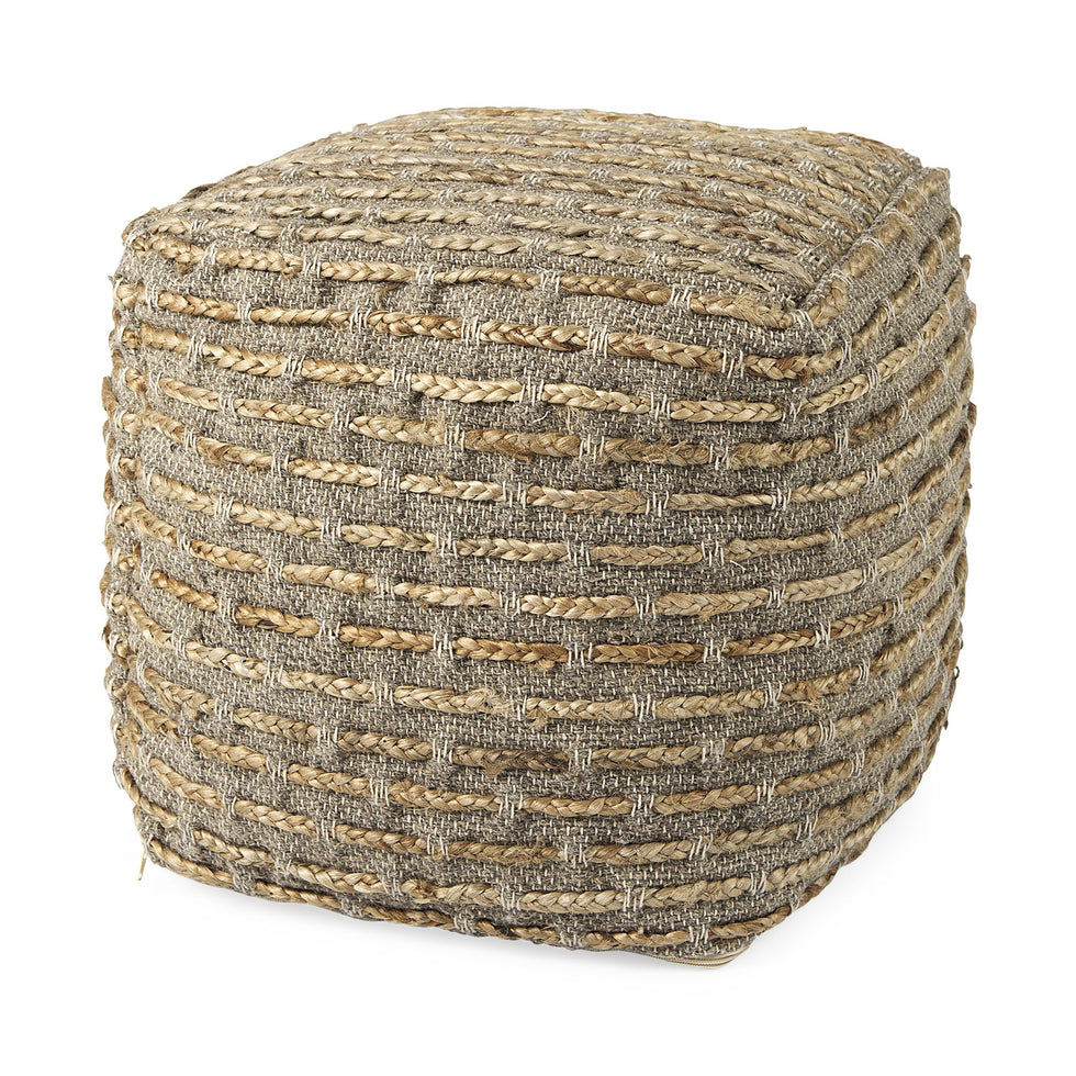 Mercana - Binita Gray/Brown Hemp Wool and Cotton Pouf