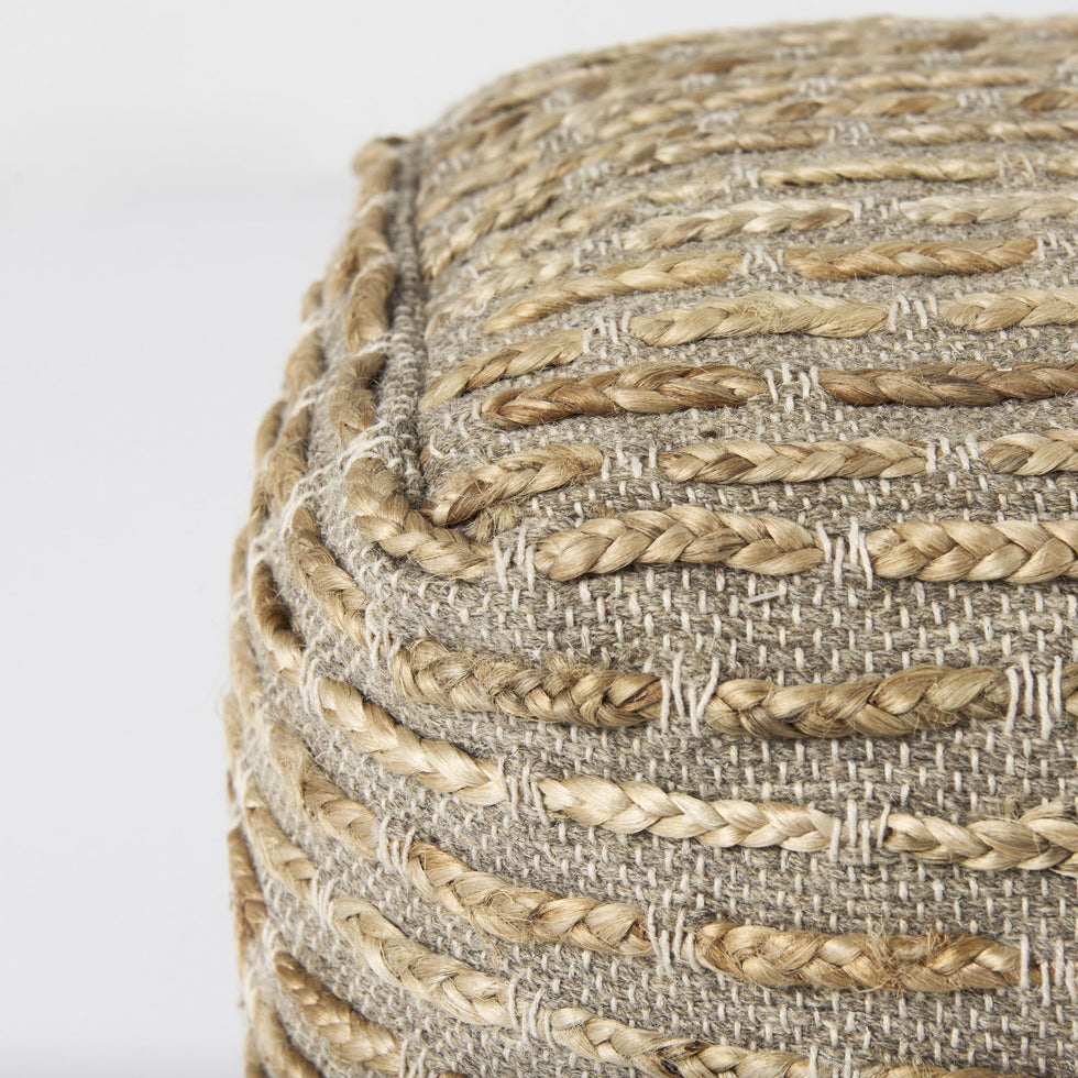 Mercana - Binita Gray/Brown Hemp Wool and Cotton Pouf