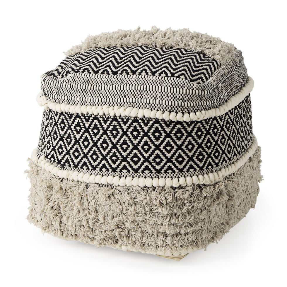 Mercana - Darika Black/White/Gray Cotton Pouf