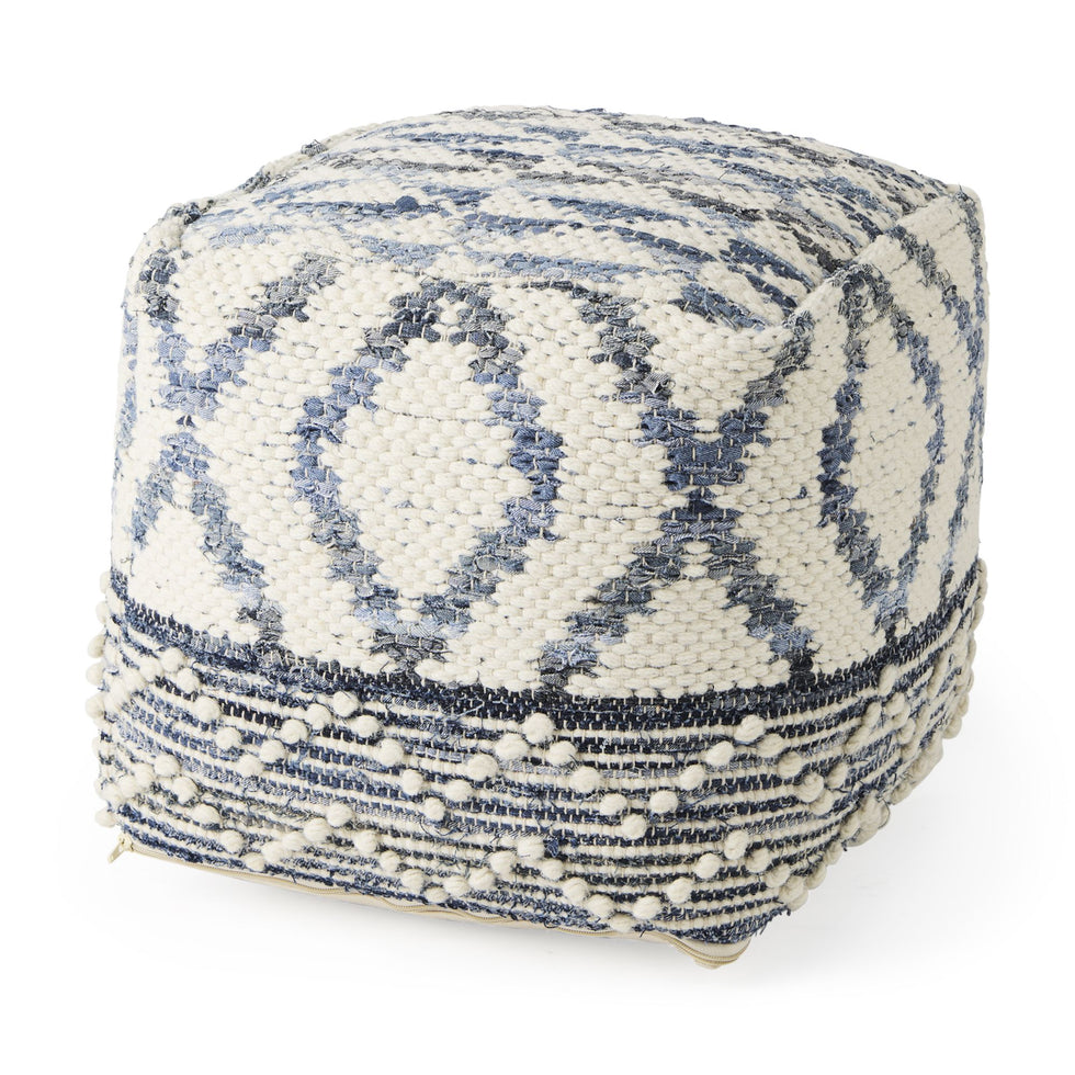 Mercana - Eshana Cream Wool and Denim Patterned Pouf
