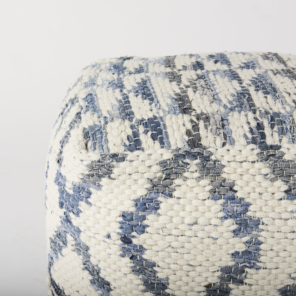 Mercana - Eshana Cream Wool and Denim Patterned Pouf