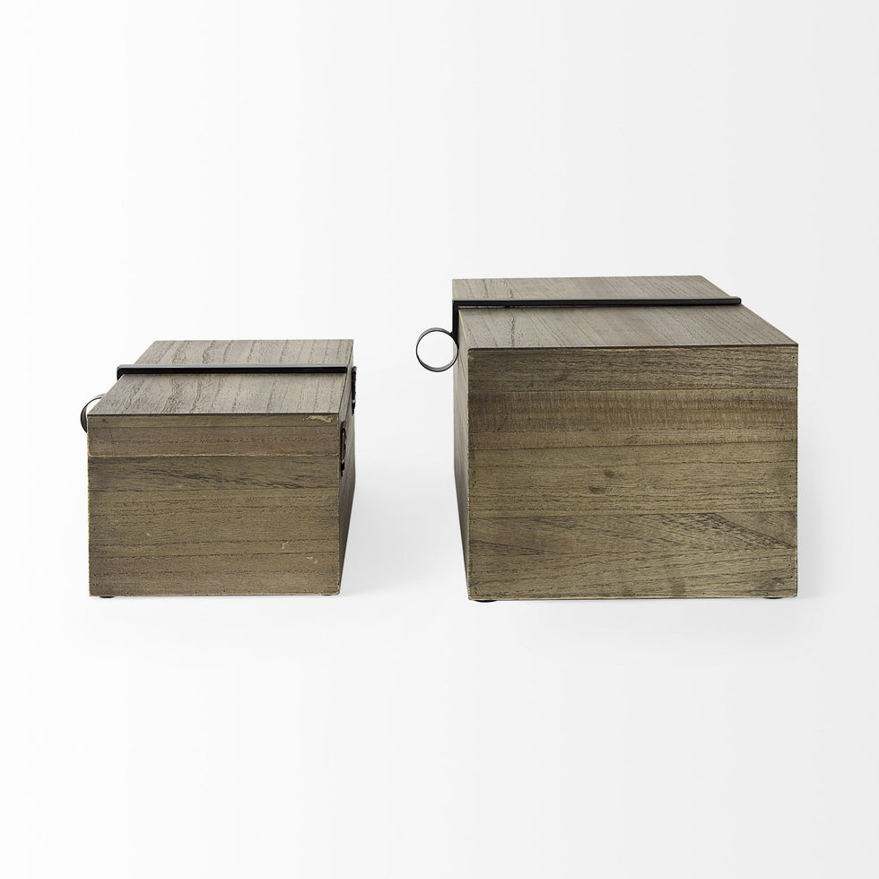 Mercana - Josh Light Brown Wood/Metal Detail Boxes (Set of 2)