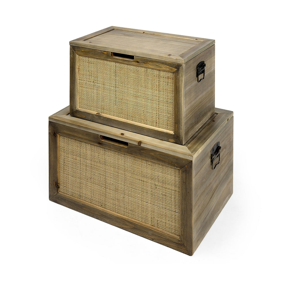 Mercana - Sonny Brown Wood and Wicker/Metal Detail Rectangular Boxes (Set of 2)