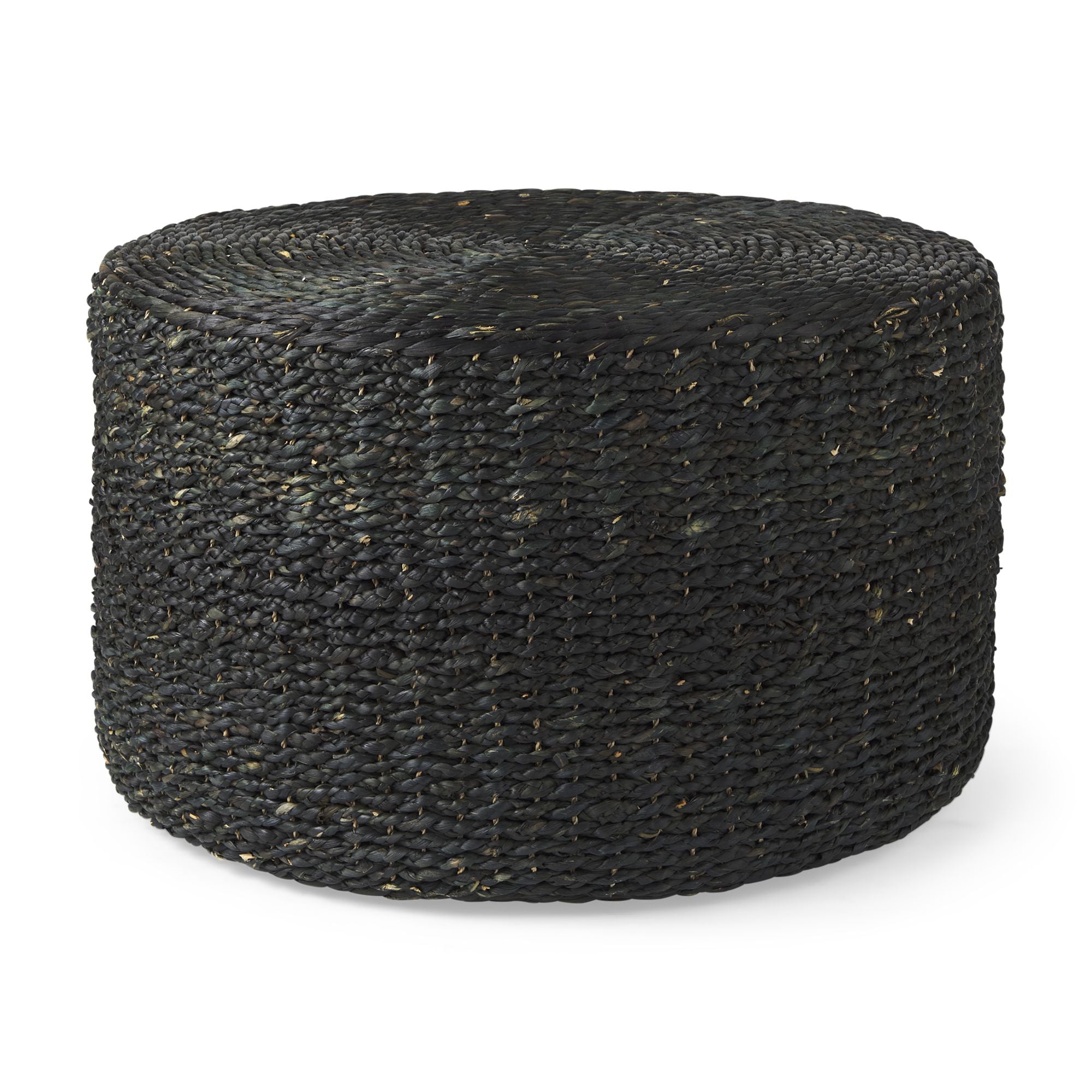Mercana - Dina Black Cornhusk and Water Hyacinth Round Coffee Table Pouf