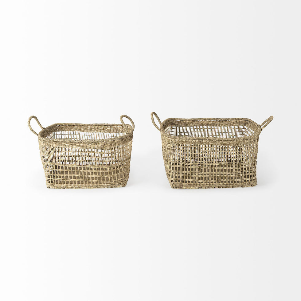 Mercana - Bellisa Medium Brown Seagrass Rectangular Basket/Handles (Set of 2)