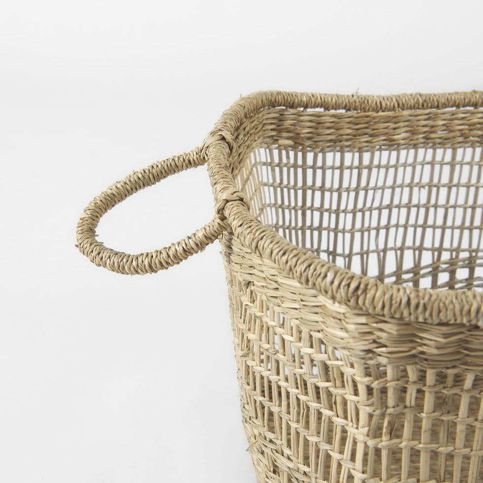 Mercana - Bellisa Medium Brown Seagrass Rectangular Basket/Handles (Set of 2)