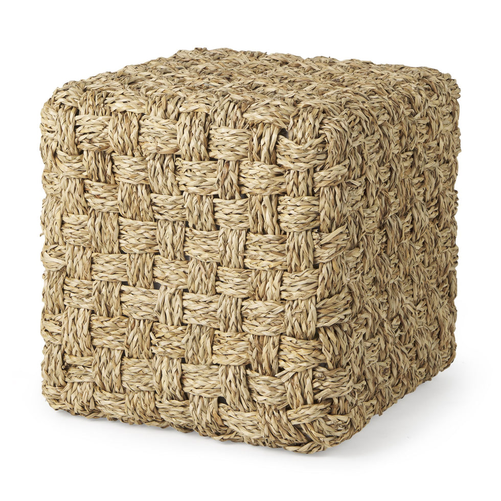 Mercana - Adele Medium Brown Seagrass Woven Square Pouf