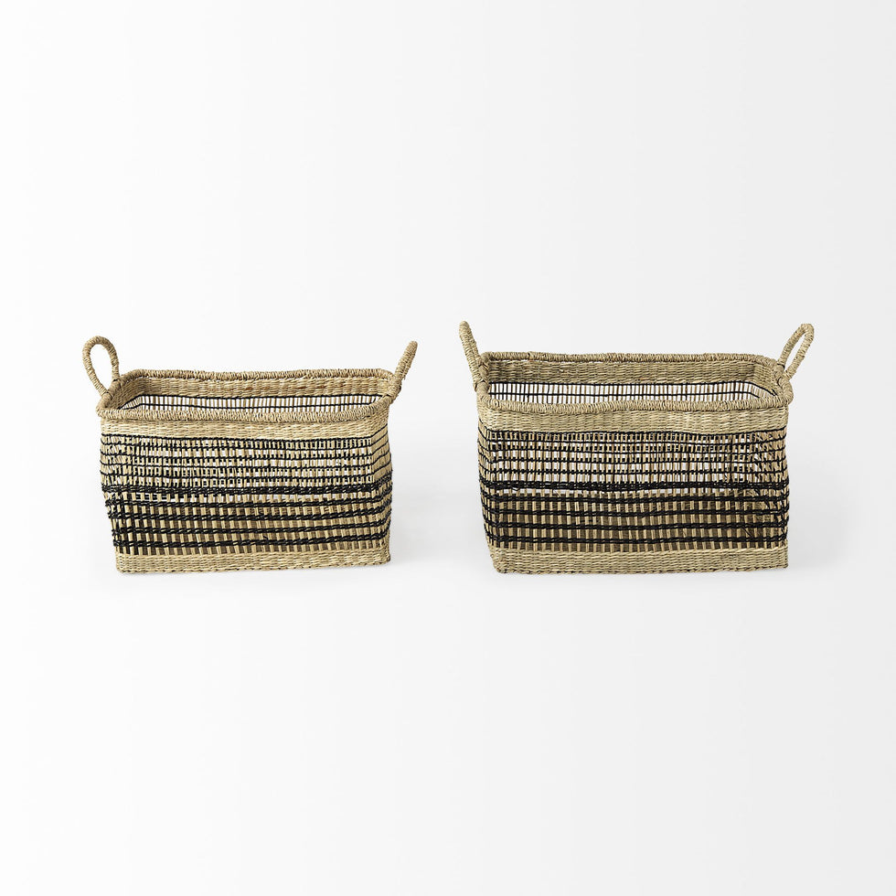 Mercana - Nia Light Brown Seagrass Rectangular Basket with Handles (Set of 2)