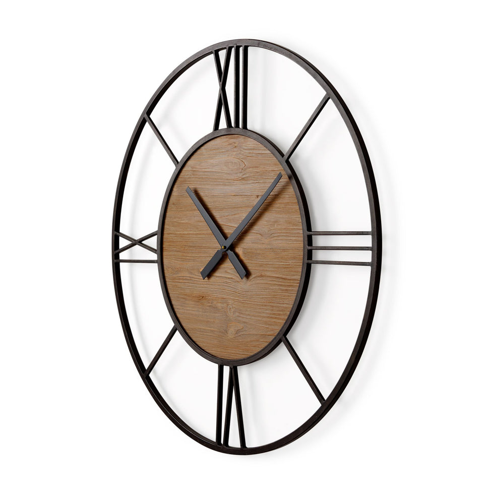 Mercana - Brielle Black Iron/Wood Round Wall Clock