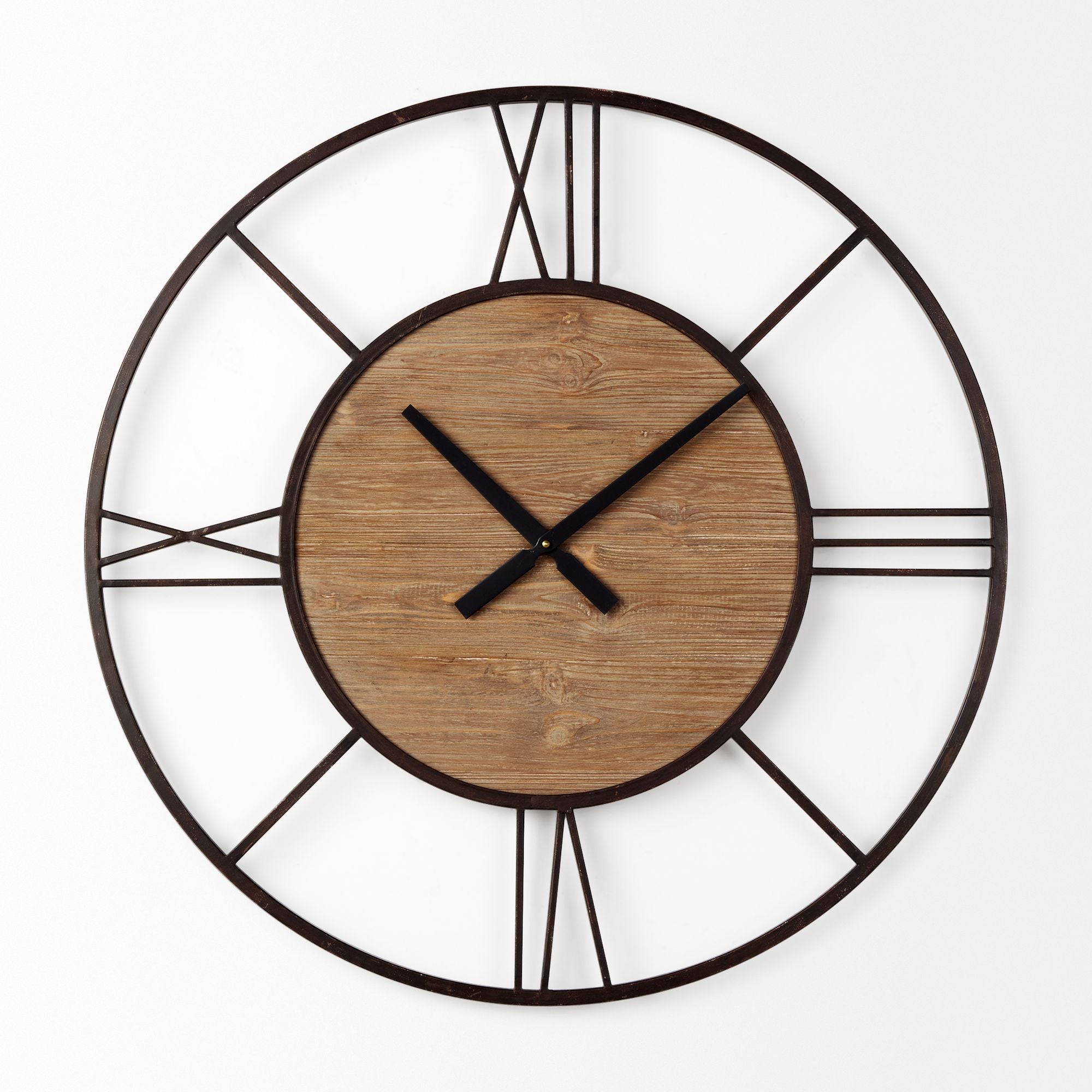 Mercana - Brielle Black Iron/Wood Round Wall Clock