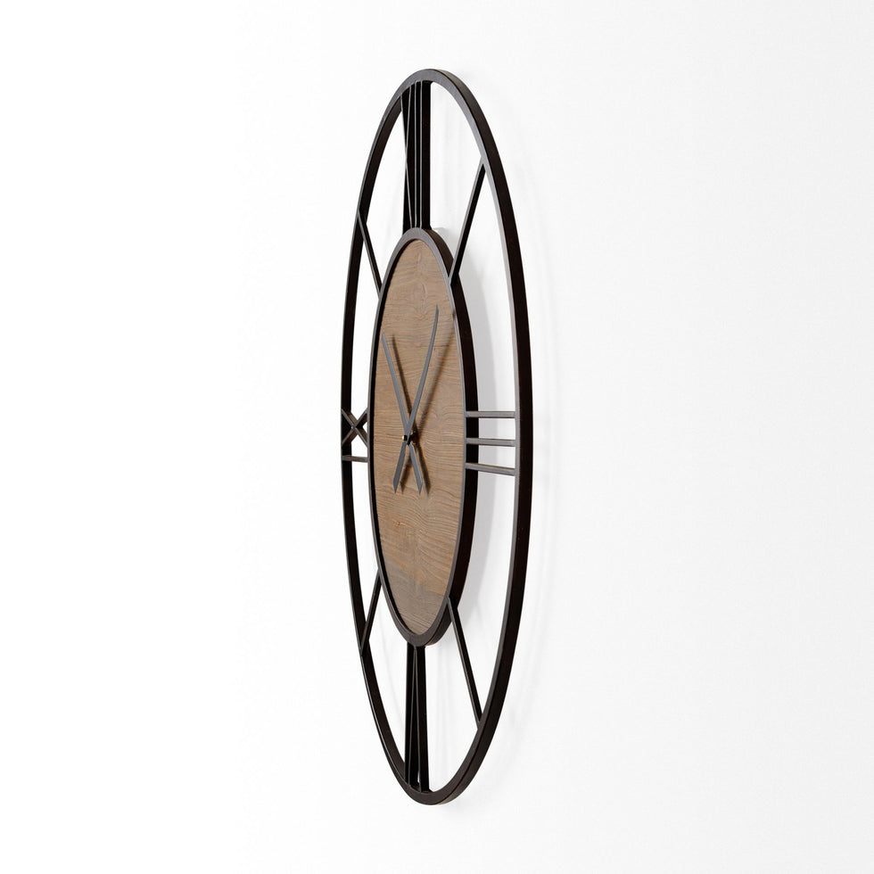 Mercana - Brielle Black Iron/Wood Round Wall Clock