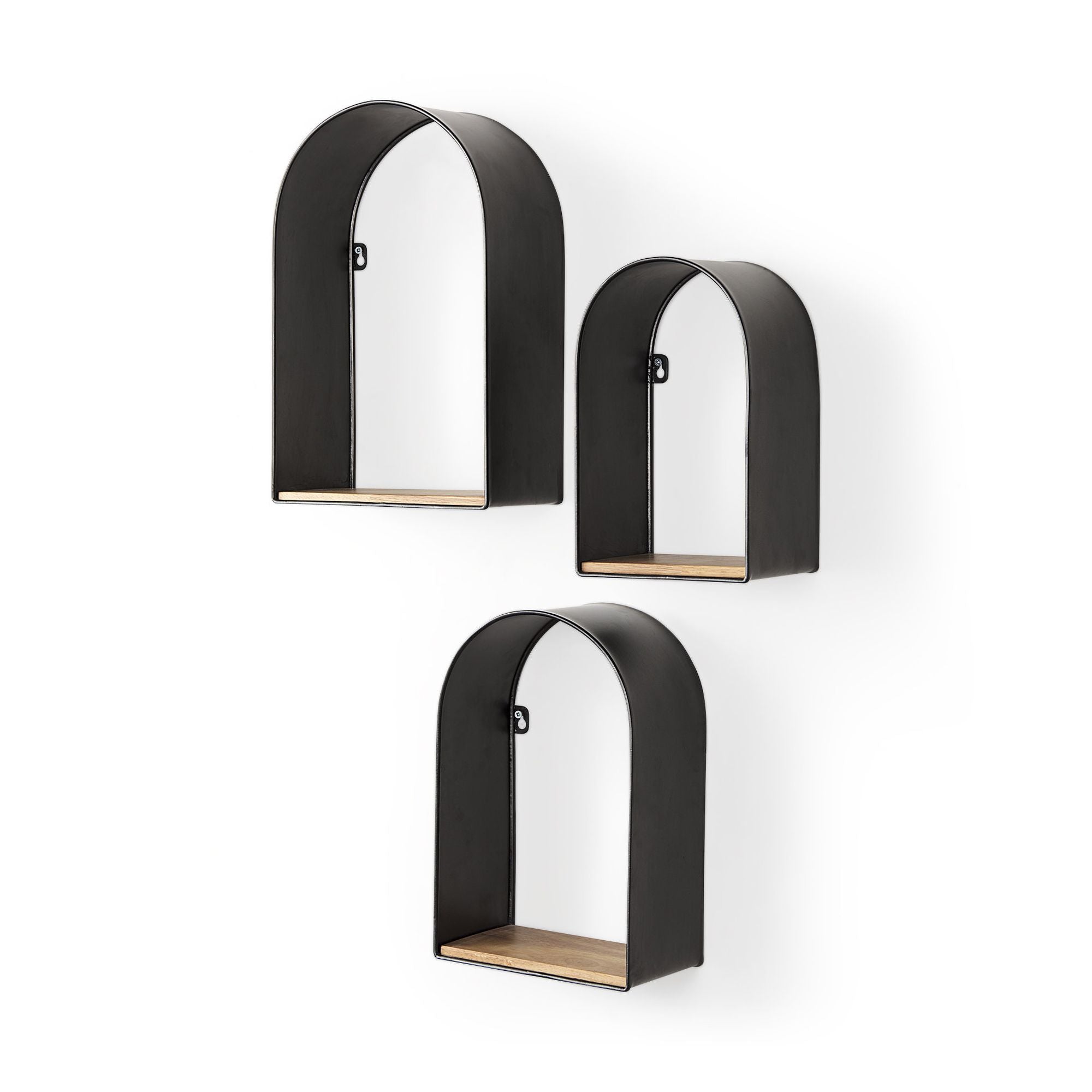 Mercana - Finley Black Metal W/Wood Wall Shelves (Set of 3)