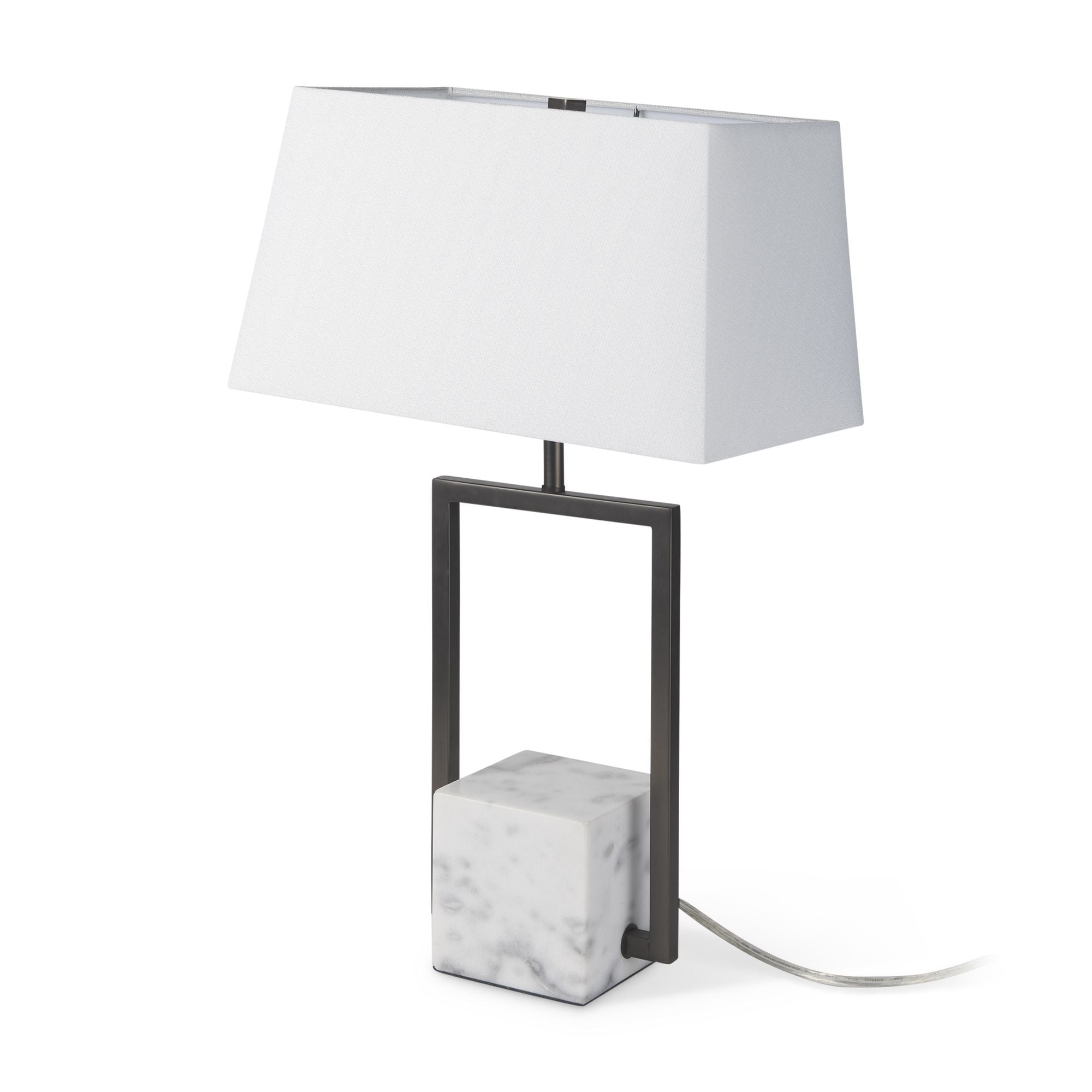 Mercana - Peyton Black Metal with Marble Cube and White Shade Table Lamp