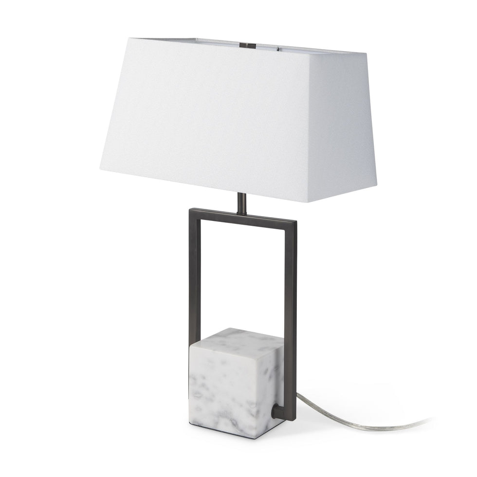Mercana - Peyton Black Metal with Marble Cube and White Shade Table Lamp