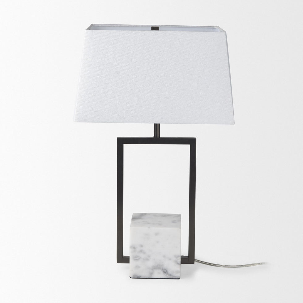 Mercana - Peyton Black Metal with Marble Cube and White Shade Table Lamp