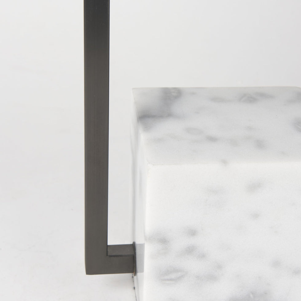 Mercana - Peyton Black Metal with Marble Cube and White Shade Table Lamp