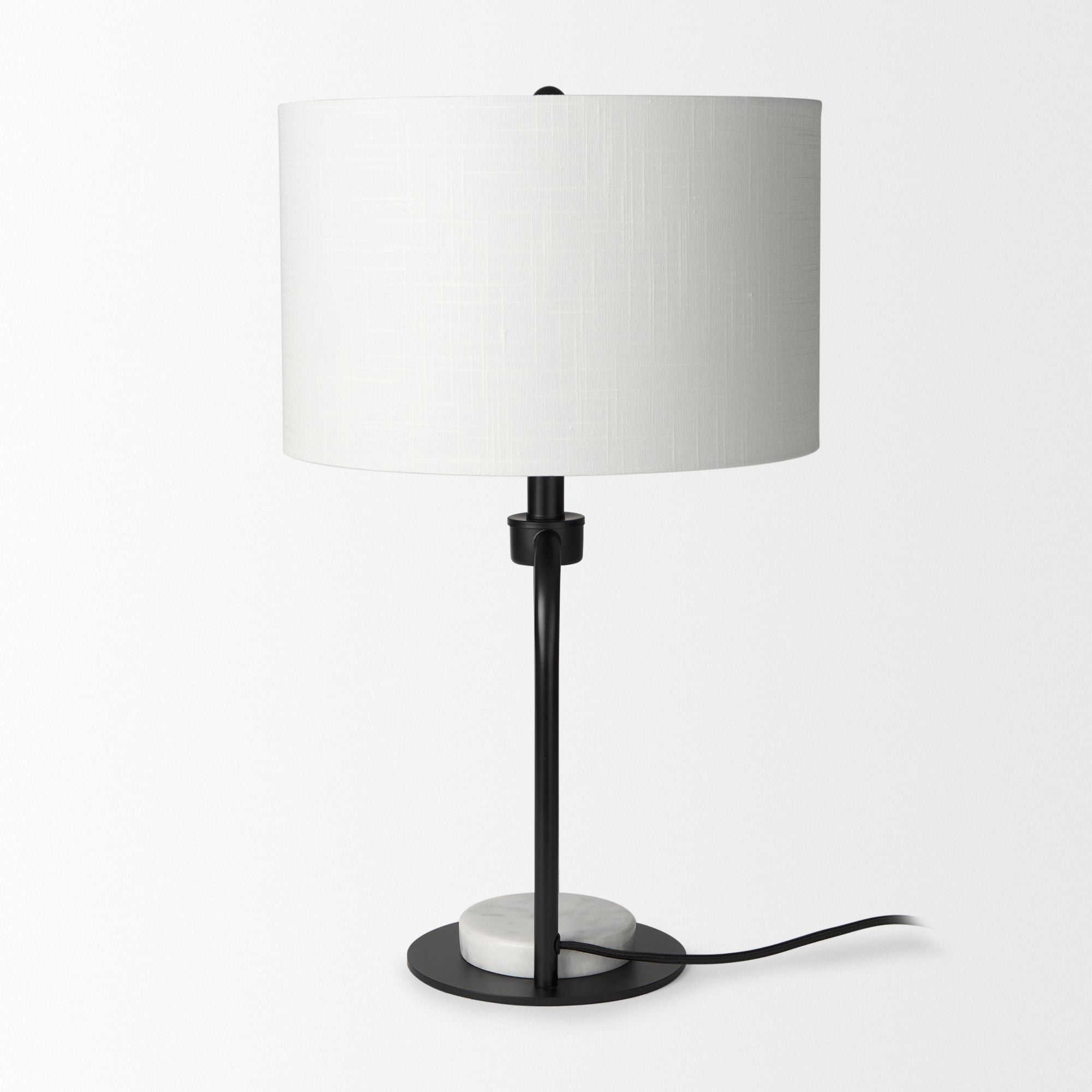 Mercana - Sarah Arched Black Metal with Marble Cube and White Shade Table Lamp