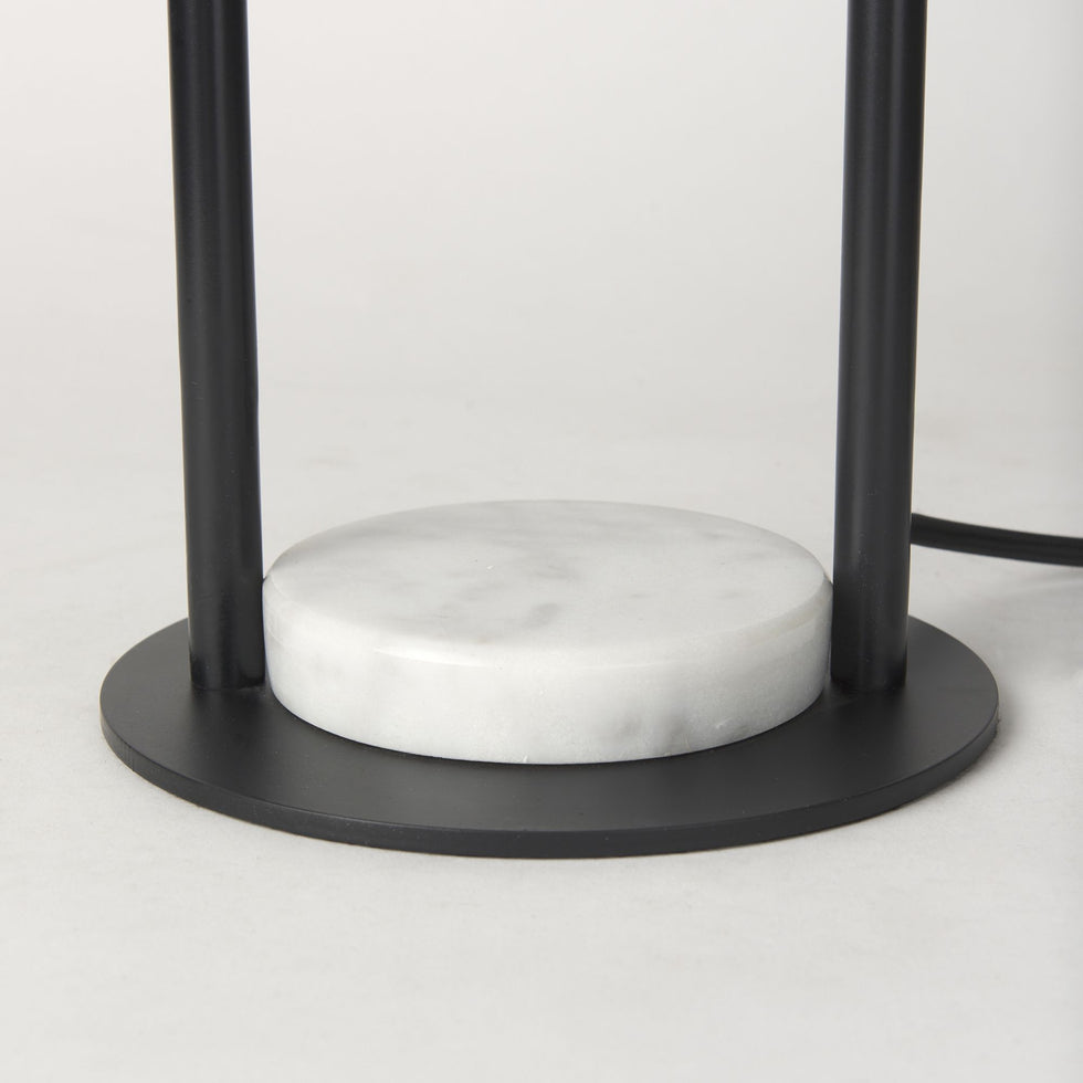 Mercana - Sarah Arched Black Metal with Marble Cube and White Shade Table Lamp