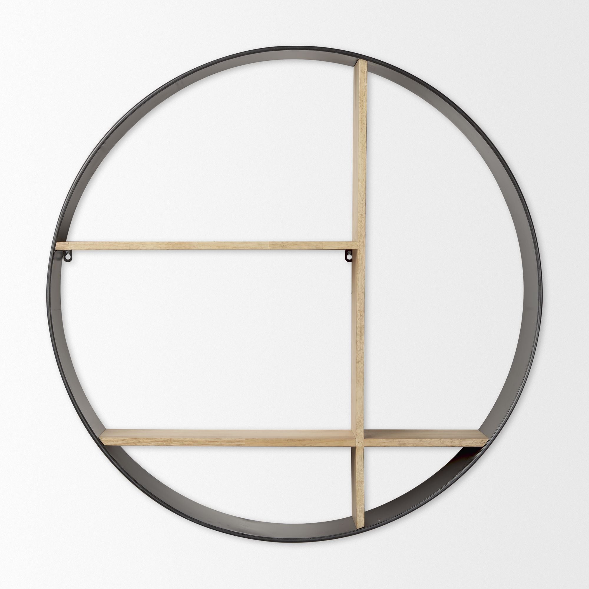 Mercana - Hector Brown Wood with Black Metal Round Wall Shelf