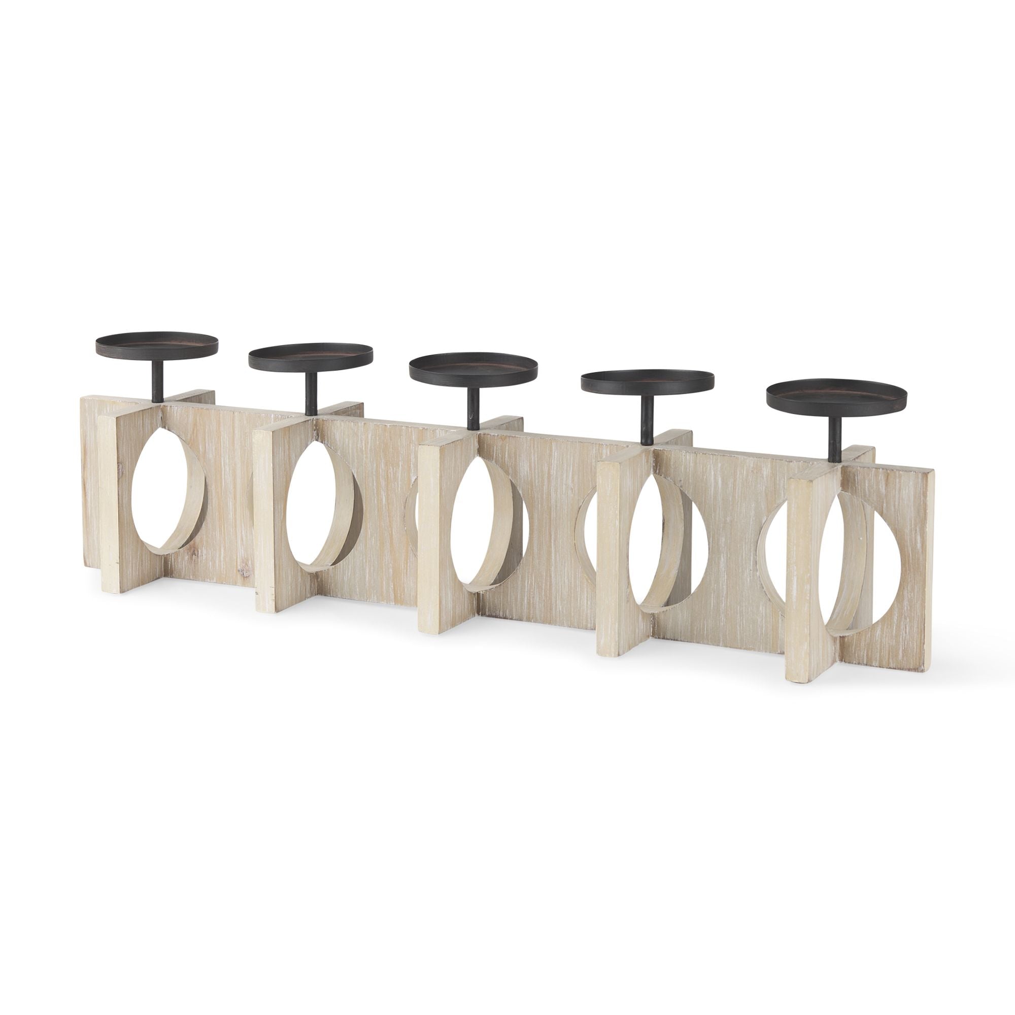 Mercana - Cambie Natural Wood with Black Metal Candle Holders