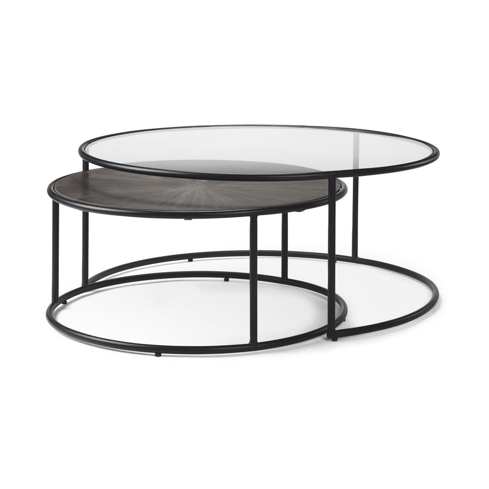 Mercana - Arlo Brown Wood and Glass with Black Metal Coffee Tables (Set of 2)
