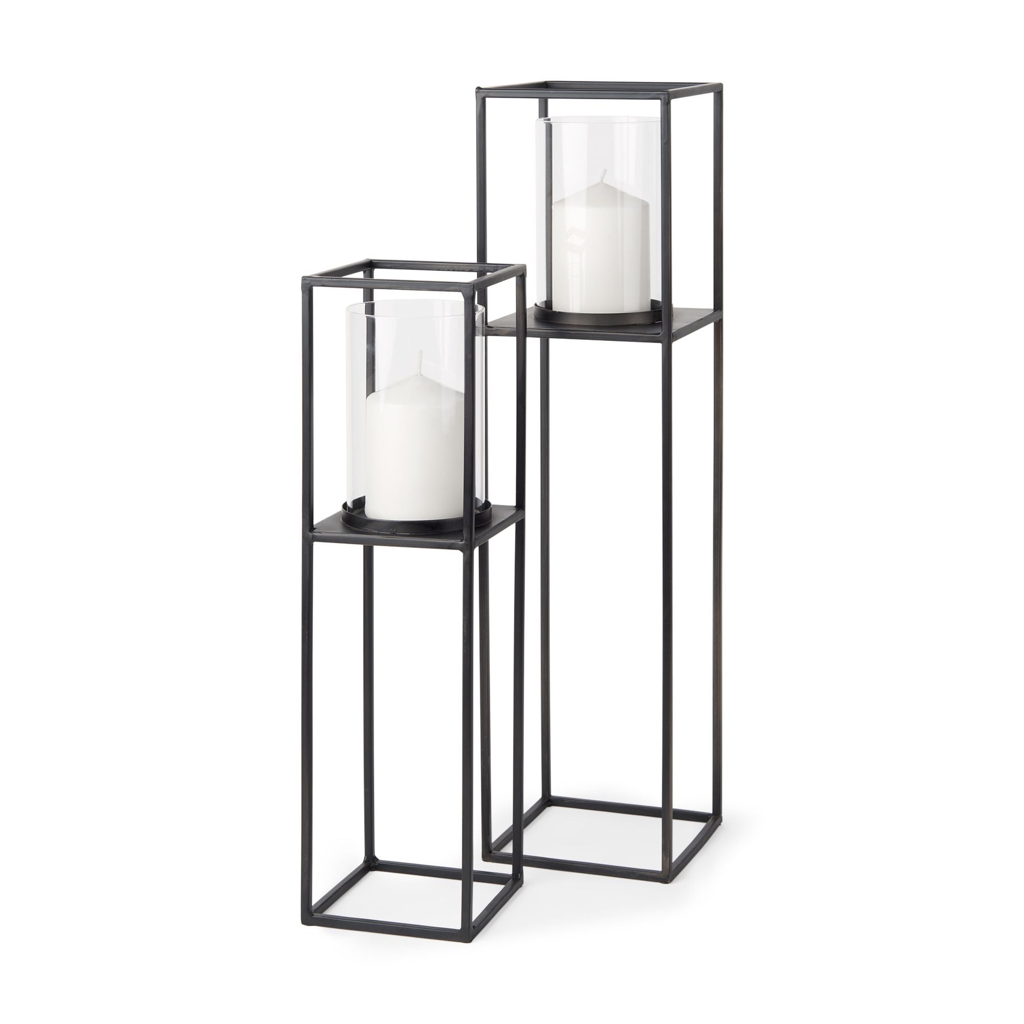Mercana - Cindy Matte Black Metal Hurricane Glass Tabletop Candle Holder