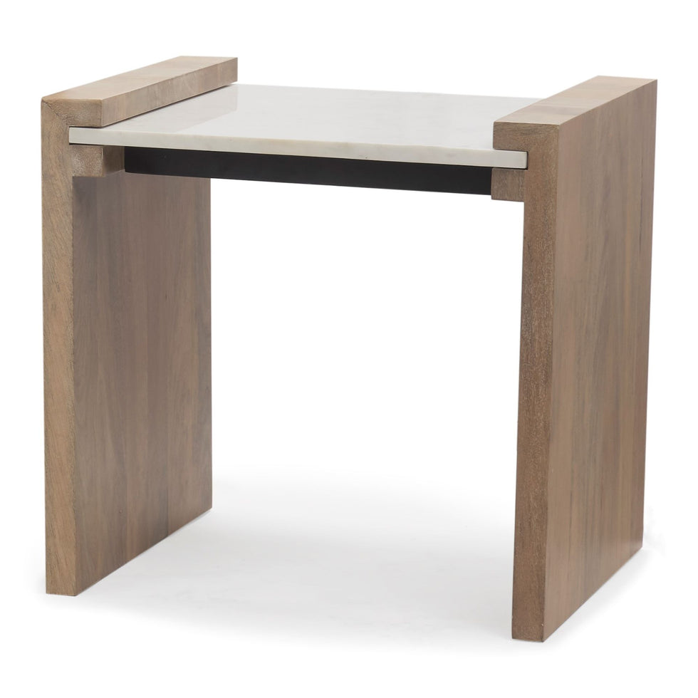 Mercana - Athens Light Brown Wood with White Marble Accent Table