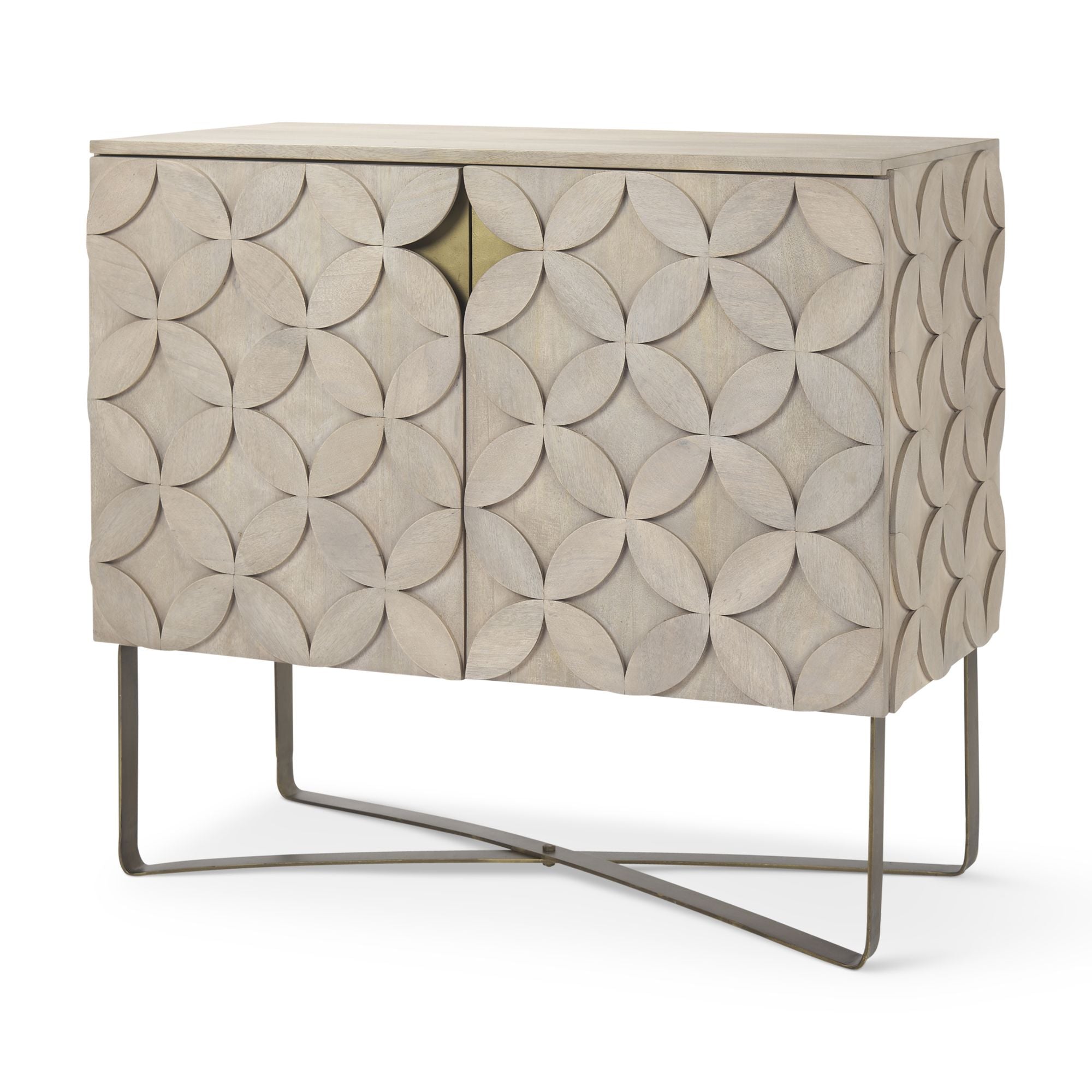 Mercana - Excelsior Light Brown Wood with Gold Iron Base Accent Cabinet