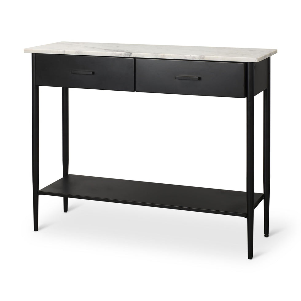 Mercana - Amika Console Table with White Marble Top/Black Metal Base