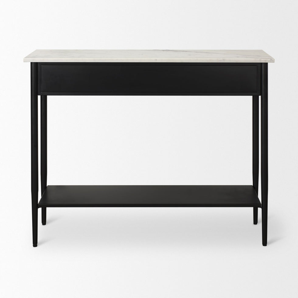 Mercana - Amika Console Table with White Marble Top/Black Metal Base