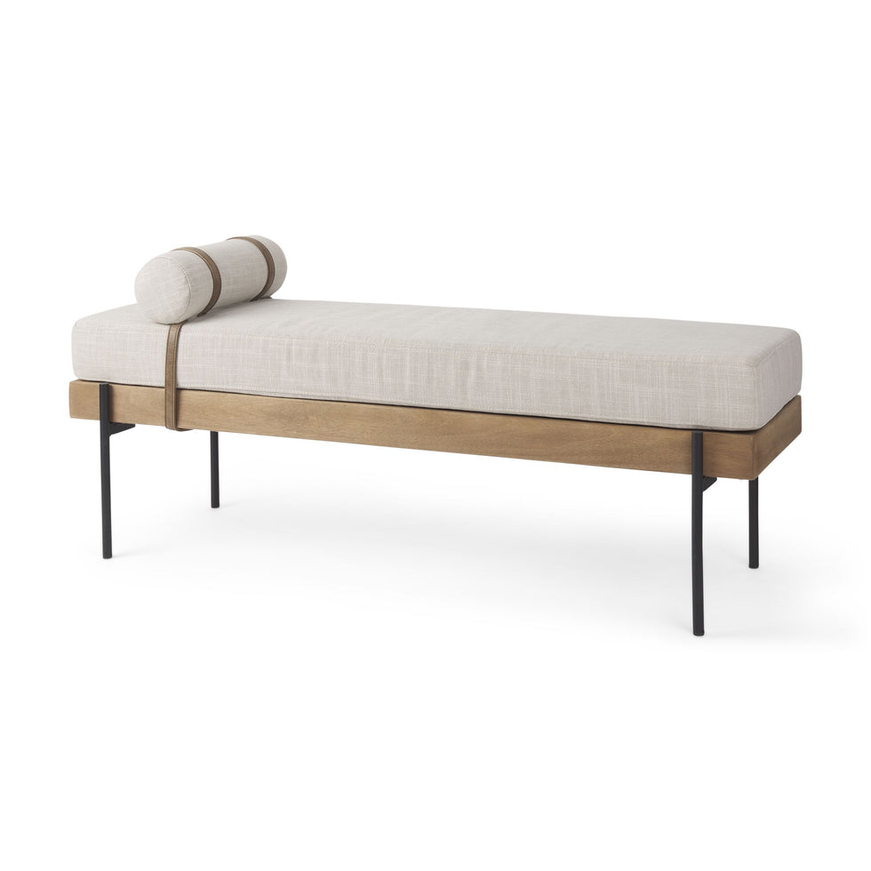 Mercana - Colburne Bench with Brown Wood in Cream