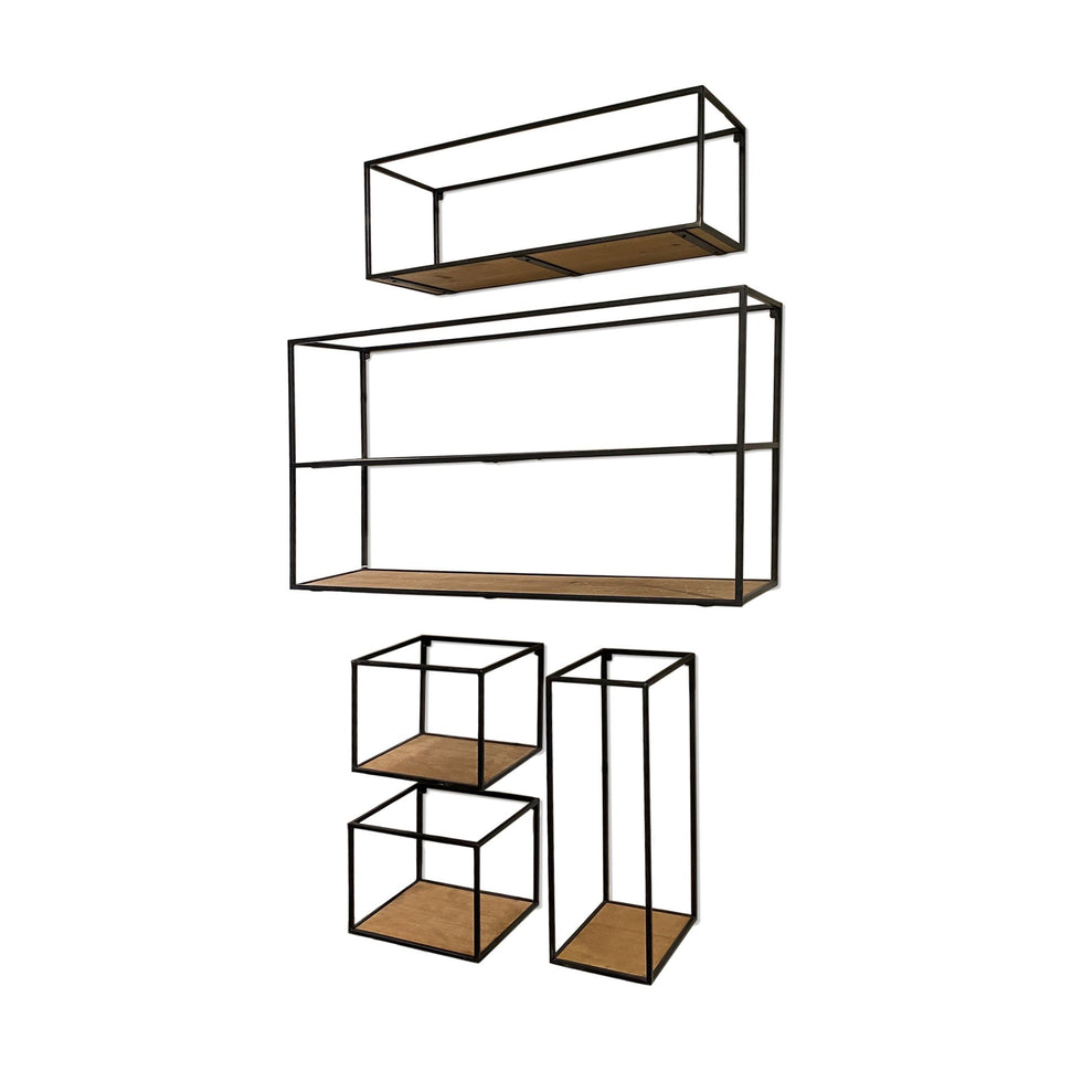 Mercana - Riaz Wood & Metal Shelves (Set of 5)