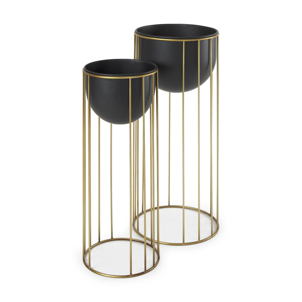 Mercana - Danica Matte Black Metal Plant Stands (Set of 2)