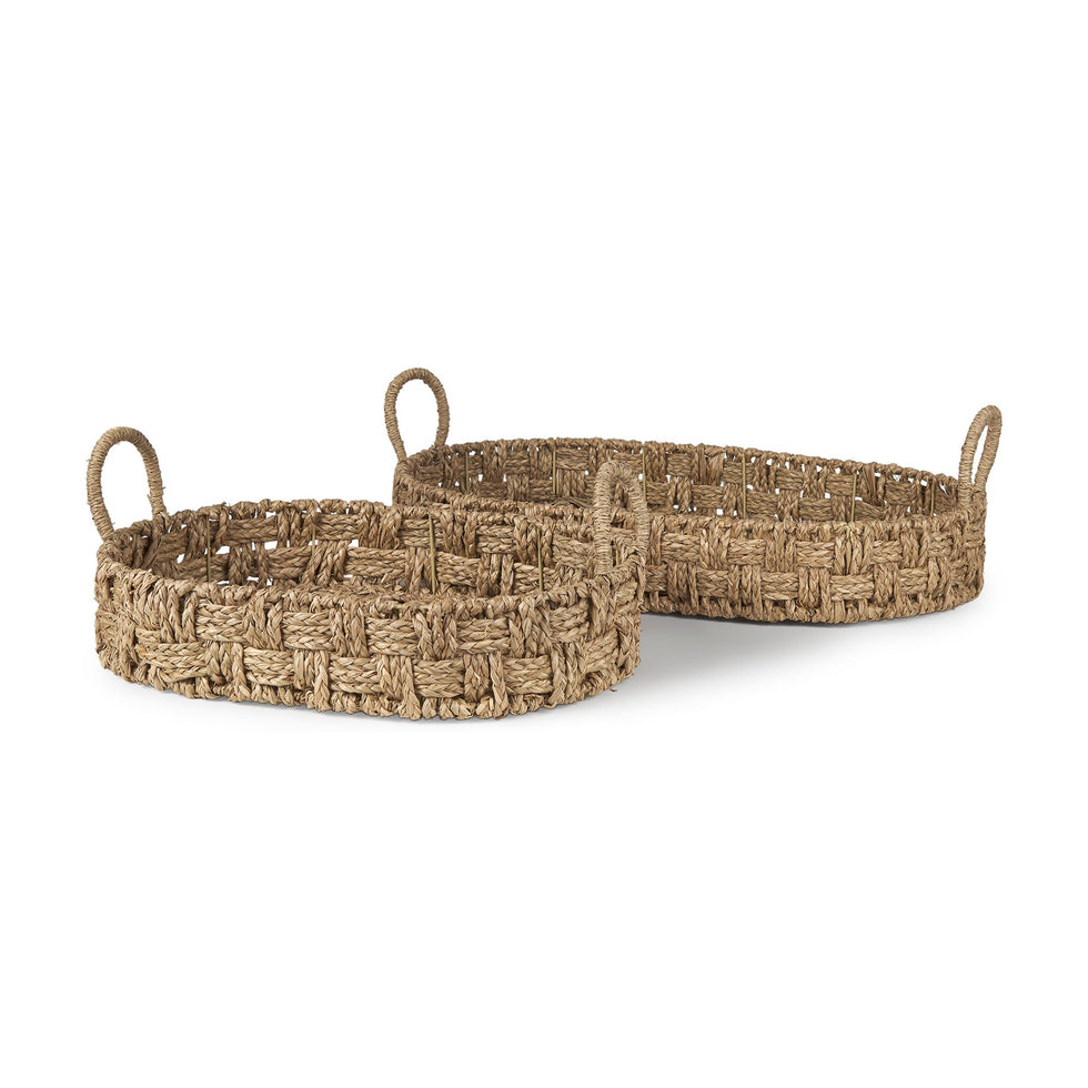 Mercana - Haini Large Basketweave Seagrass Trays with Loop Handles (Set of 2)