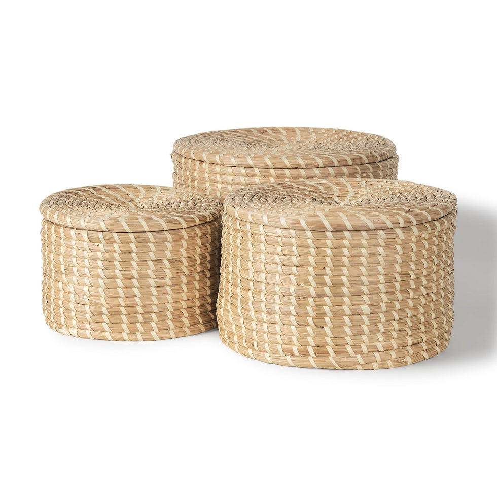 Mercana - Kailini Nesting Seagrass Palm Leaf Boxes with Lids (Set of 3)