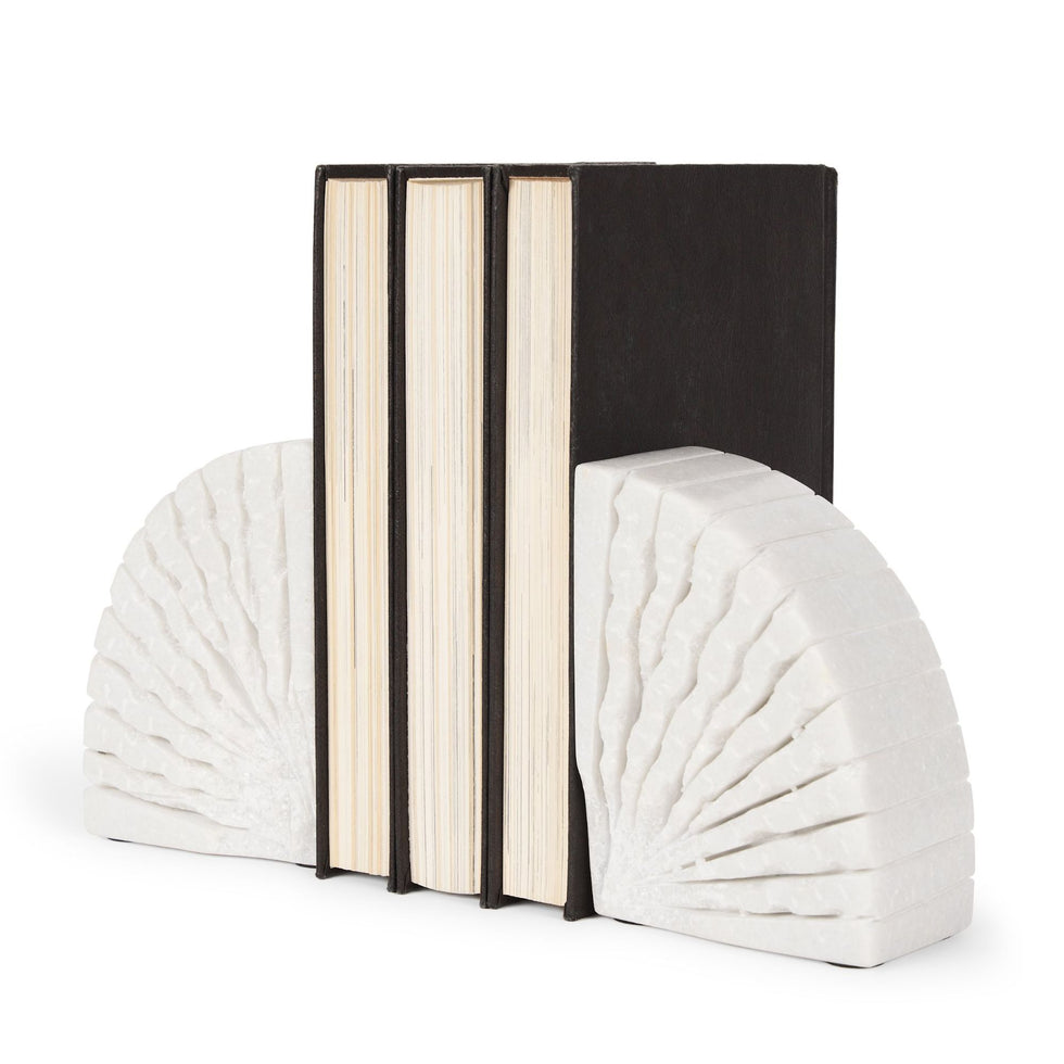 Mercana - Stept White Marble Bookends Rough Carving (Set of 2)
