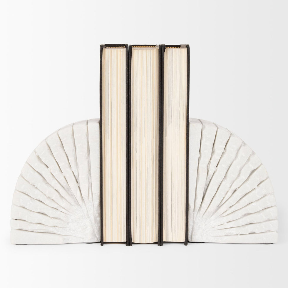 Mercana - Stept White Marble Bookends Rough Carving (Set of 2)