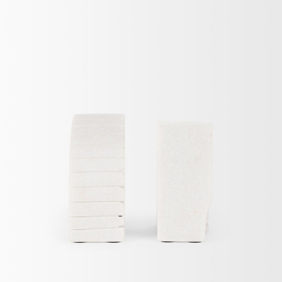 Mercana - Stept White Marble Bookends Rough Carving (Set of 2)