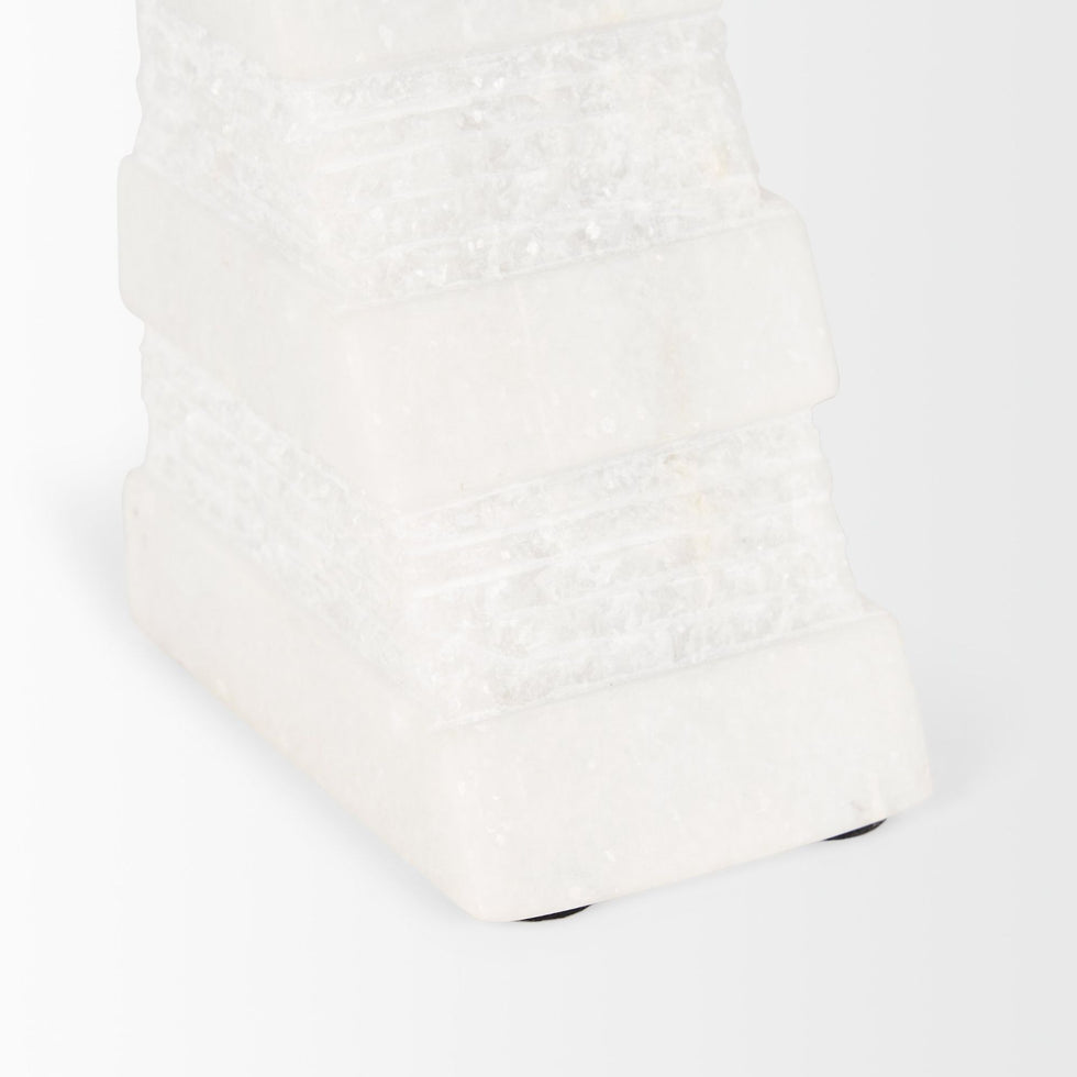 Mercana - Cavetto White Marble Bookends with Rough Carving (Set of 2)